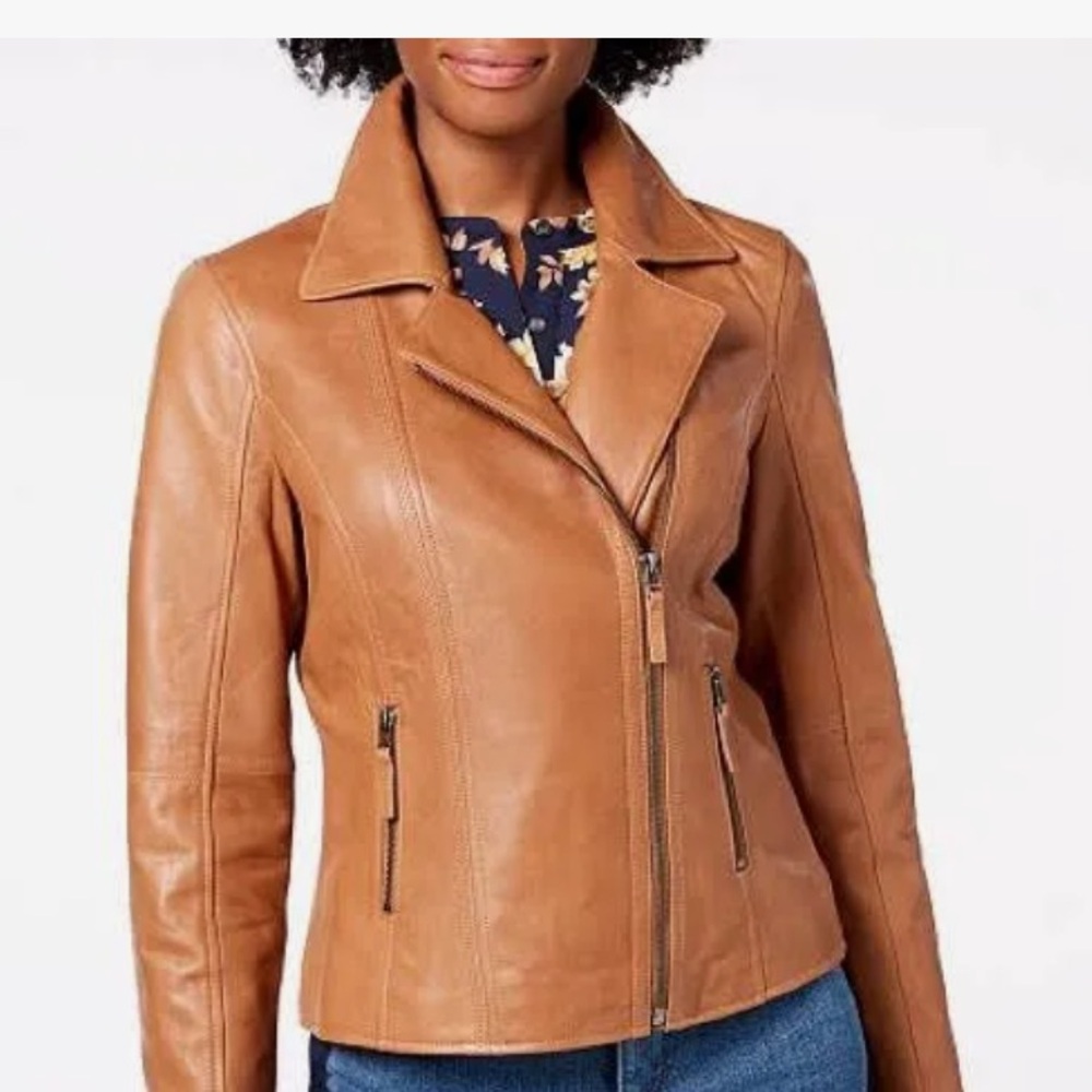 Charter Club Brown Genuine Leather Moto Jacket